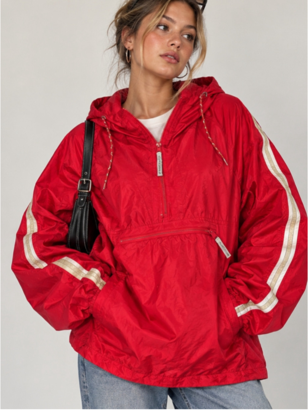 VTG Y2K Old Navy Windbreaker Jacket Red Striped Pullover RARE Made In Russia